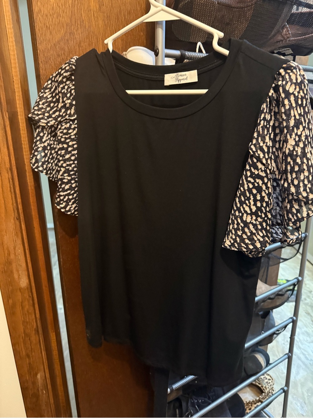 Beacon Black Top with Printed Flutter Sleeves